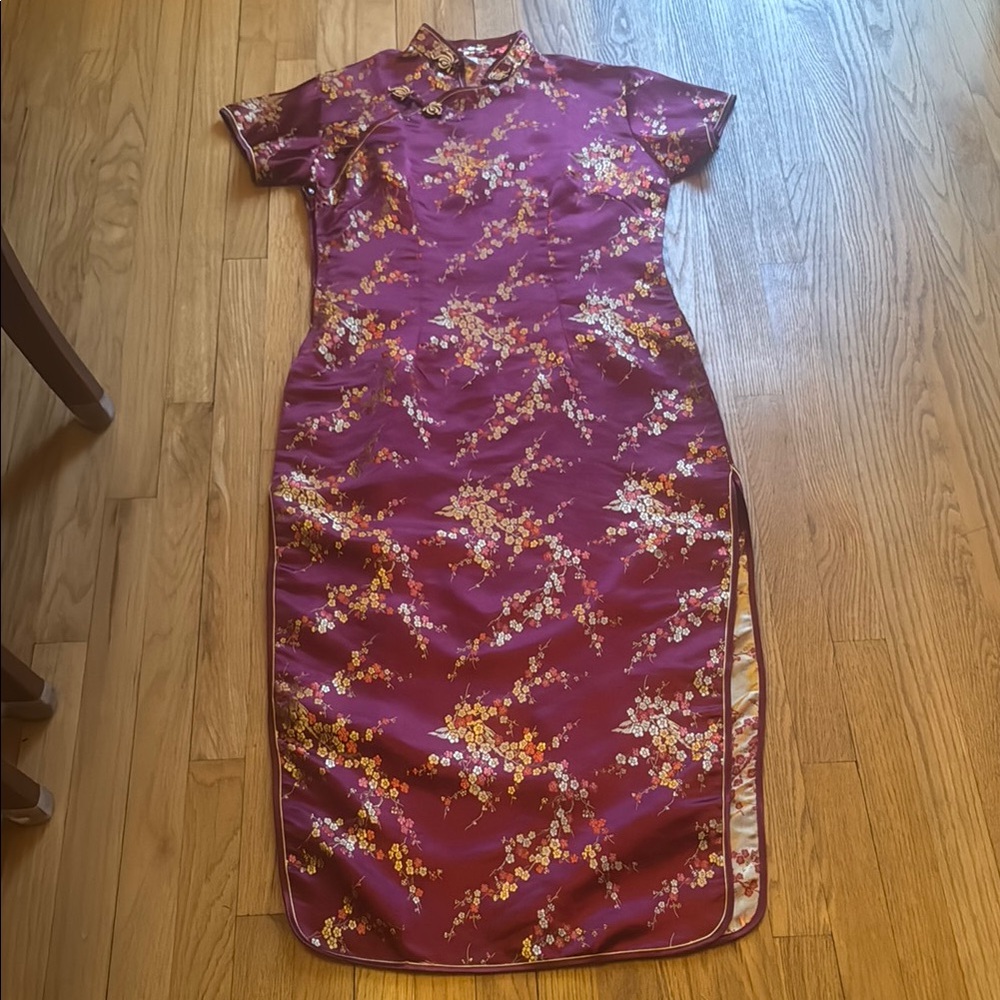 Elegant Floral Satin Dress, traditional qipao, medium 6